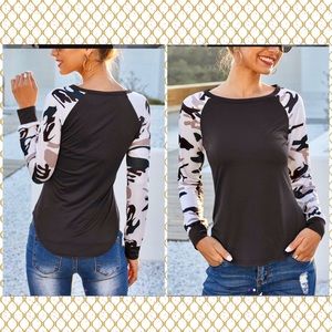 NWT Suvimuga Black & White Camo Contrast Ragla Tee